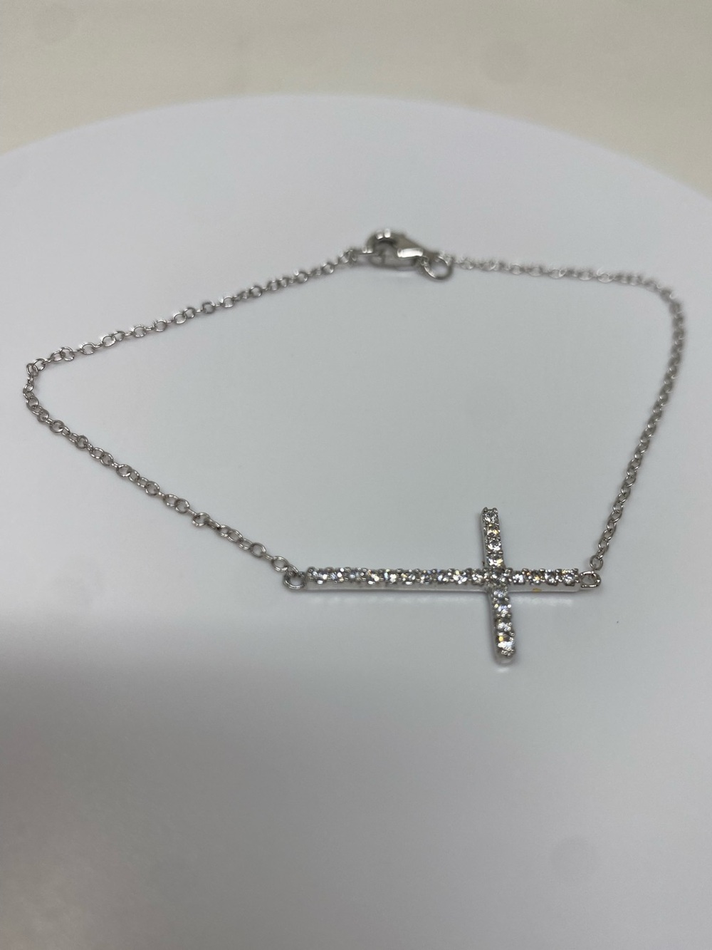 Sterling Silver Sideways Cross Bracelet with Clear CZ
